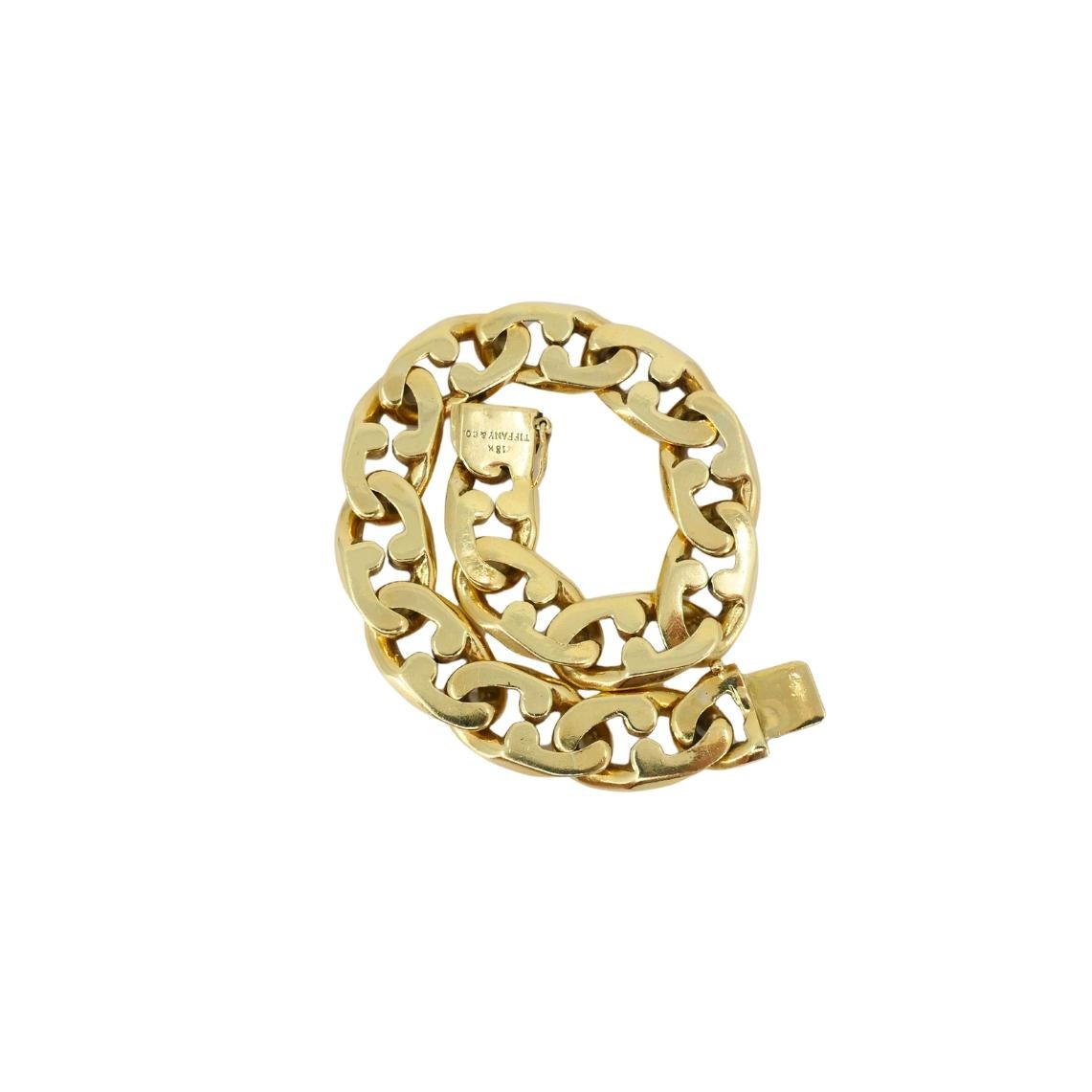 Vintage Tiffany & Co. Pulsera de cadena de oro de 18 quilates de eslabón plano en venta 5