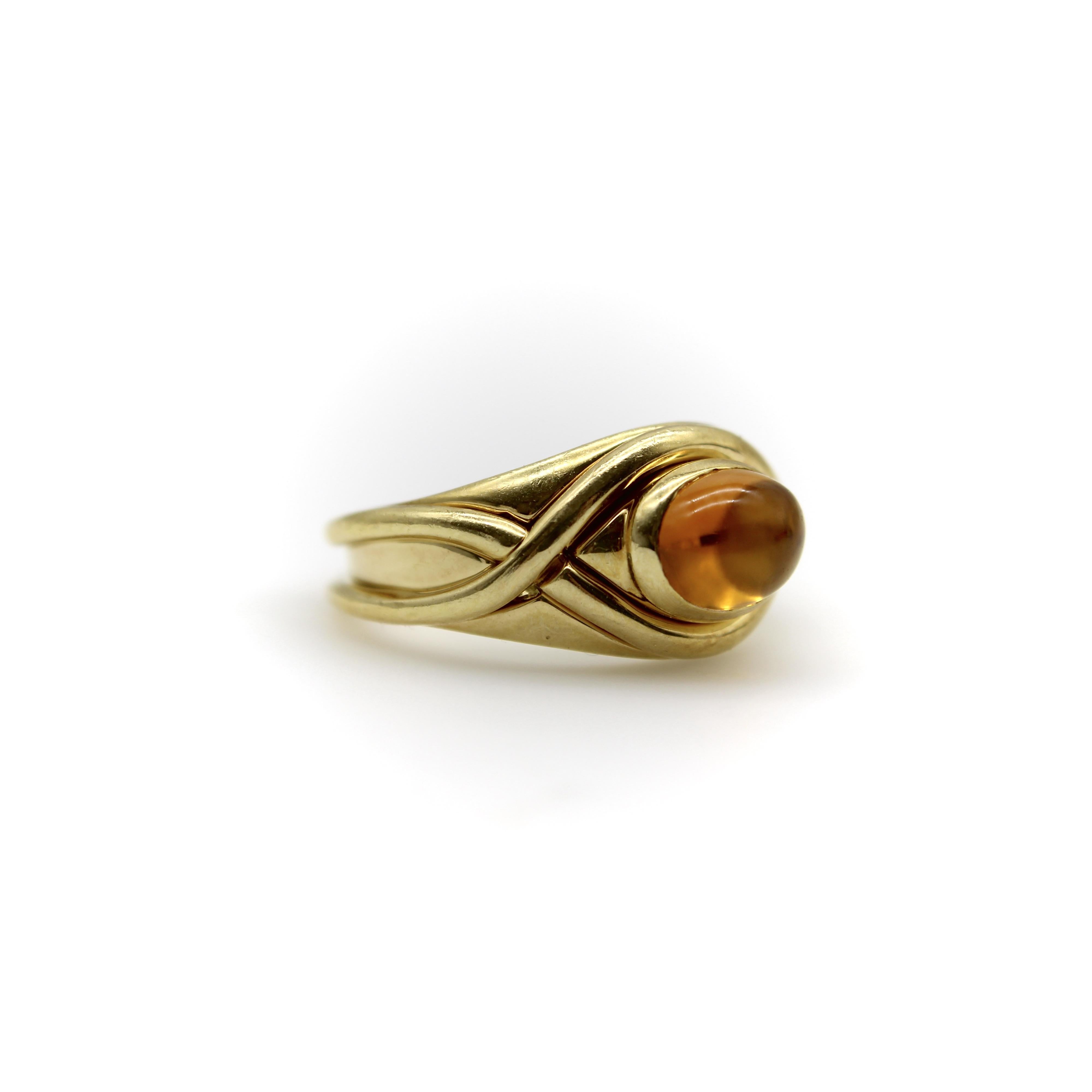 Modern Vintage Tiffany & Co. 18K Gold Crossover Citrine Cabochon Ring For Sale