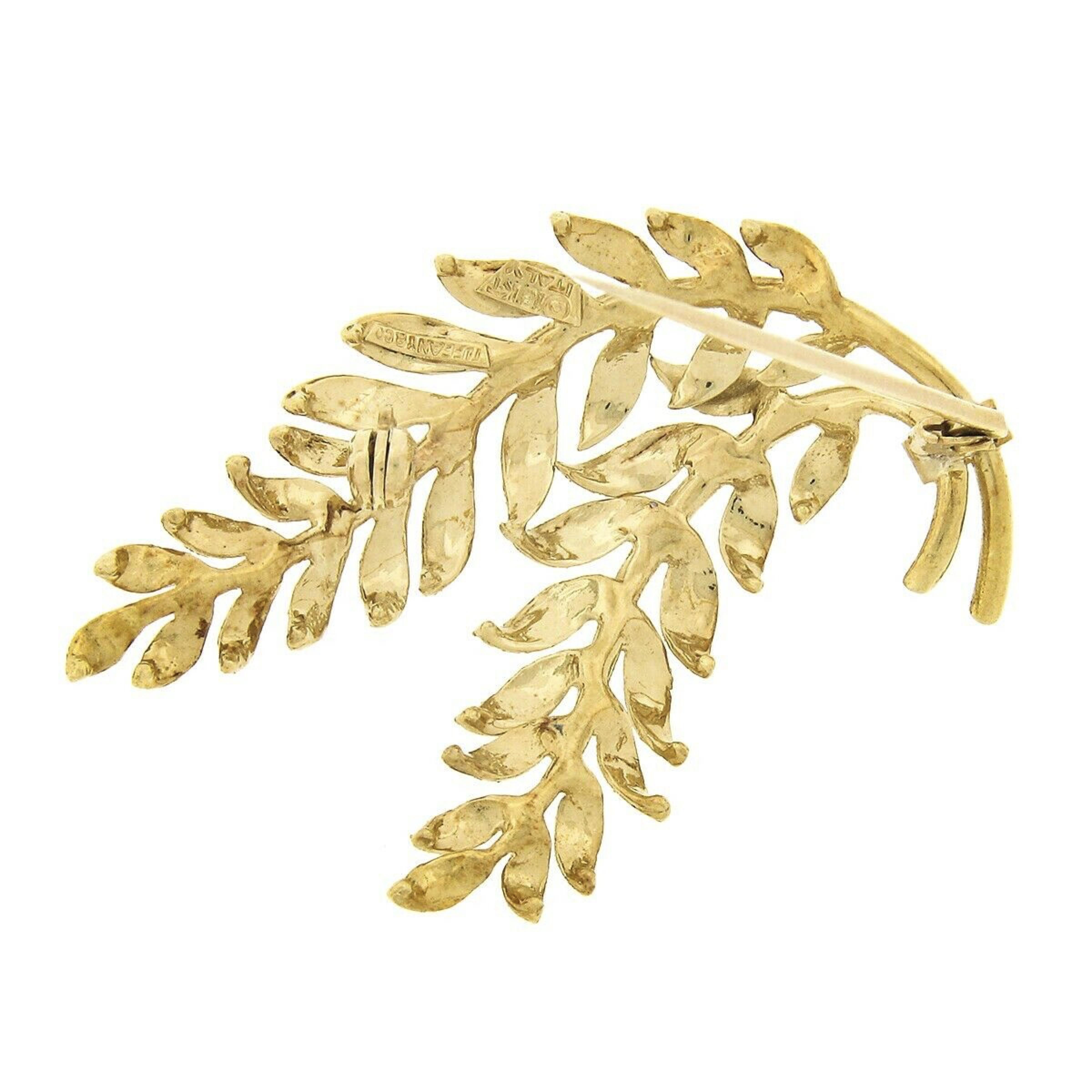 Vintage Tiffany & Co 18K Gold Detailed Textured Dual Fern Leaf Bundle Brooch Pin 1