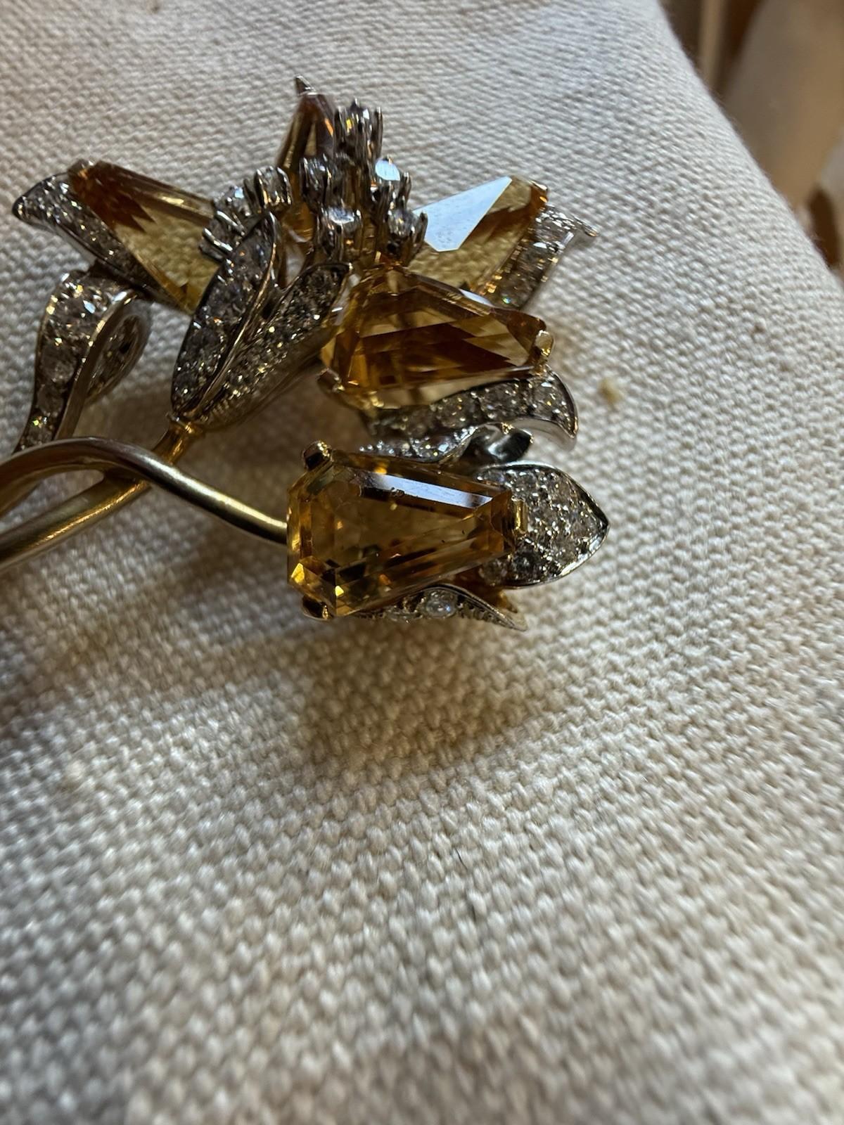 Vintage Tiffany & Co. 18K Gold, Diamond, and Citrine Flower Brooch For Sale 4