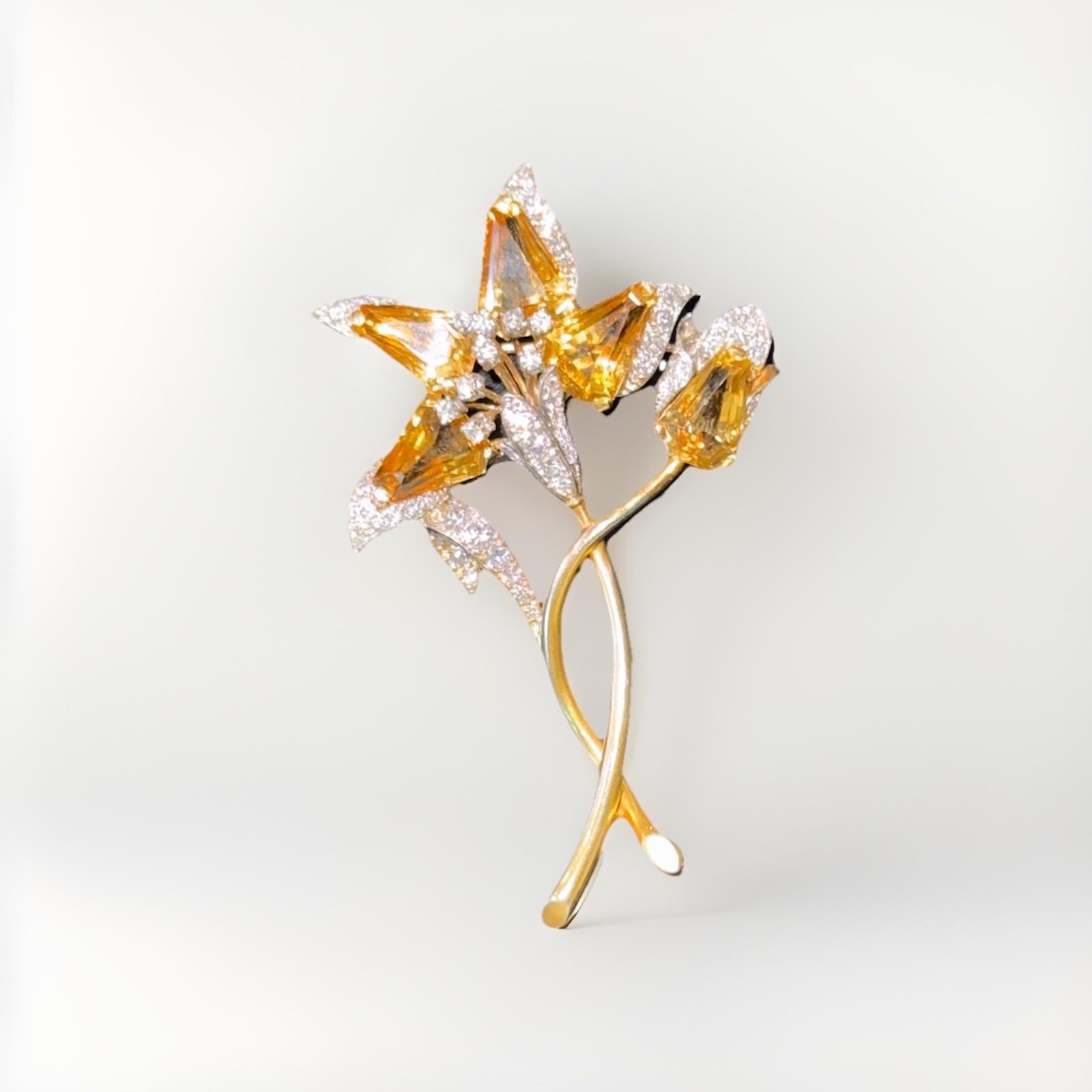 Vintage Tiffany & Co. 18K Gold, Diamond, and Citrine Flower Brooch For Sale