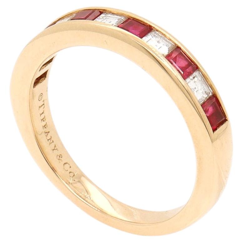 Vintage Tiffany & Co. 18K Gold, Diamond, and Ruby Half Eternity Band Ring