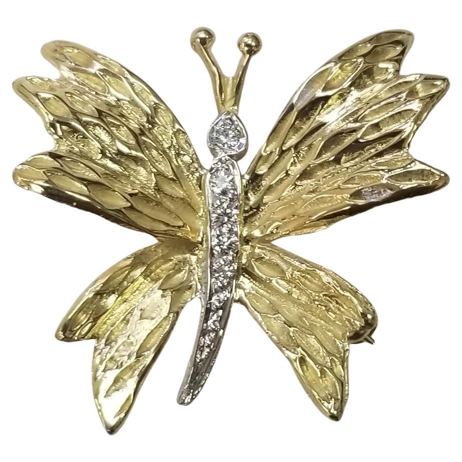 Vintage Tiffany & Co. 18K Gold Diamond Butterfly Brooch Pin