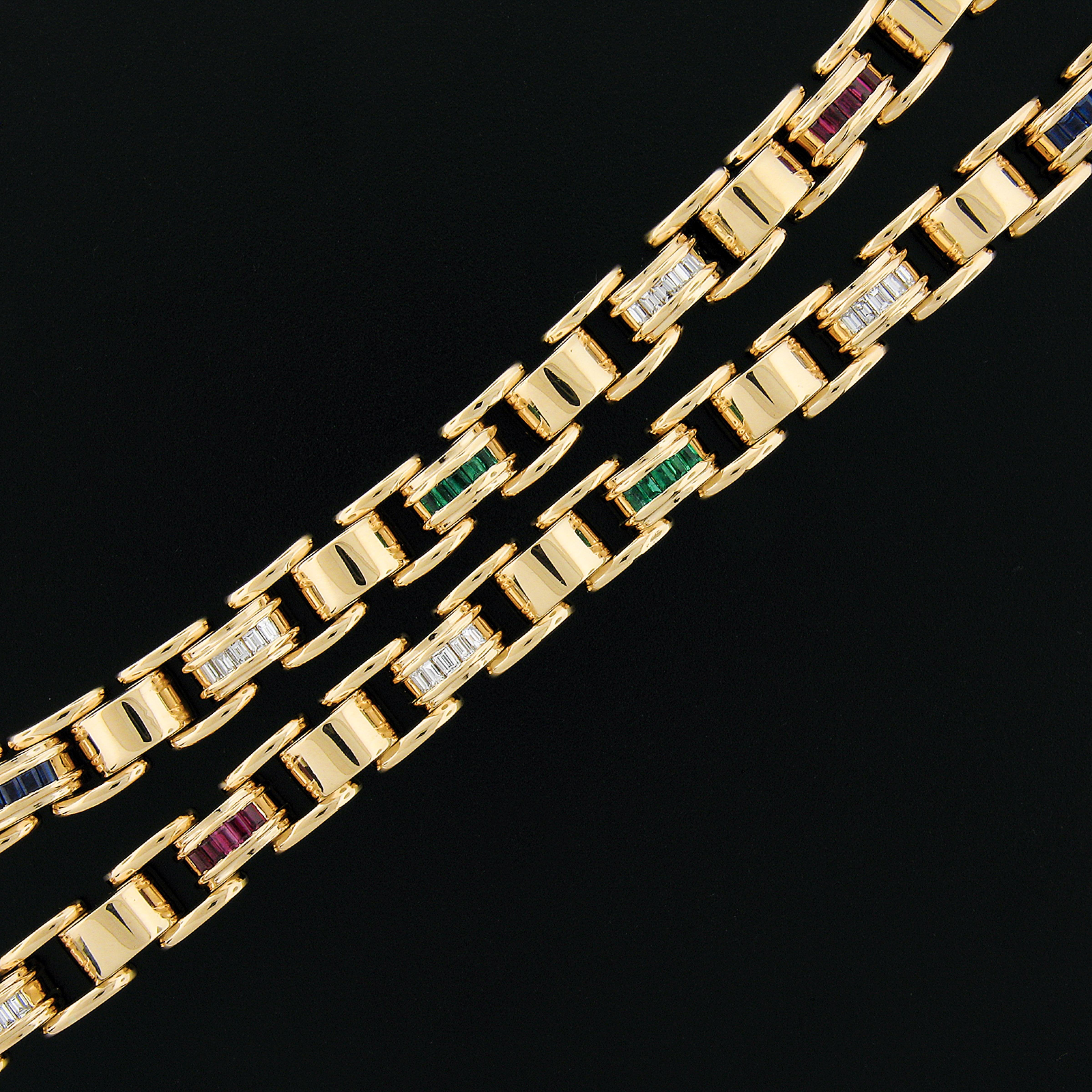 Vintage Tiffany & Co. 18k Gold Diamond Multi Gemstone Link Bracelet Necklace Set For Sale 1