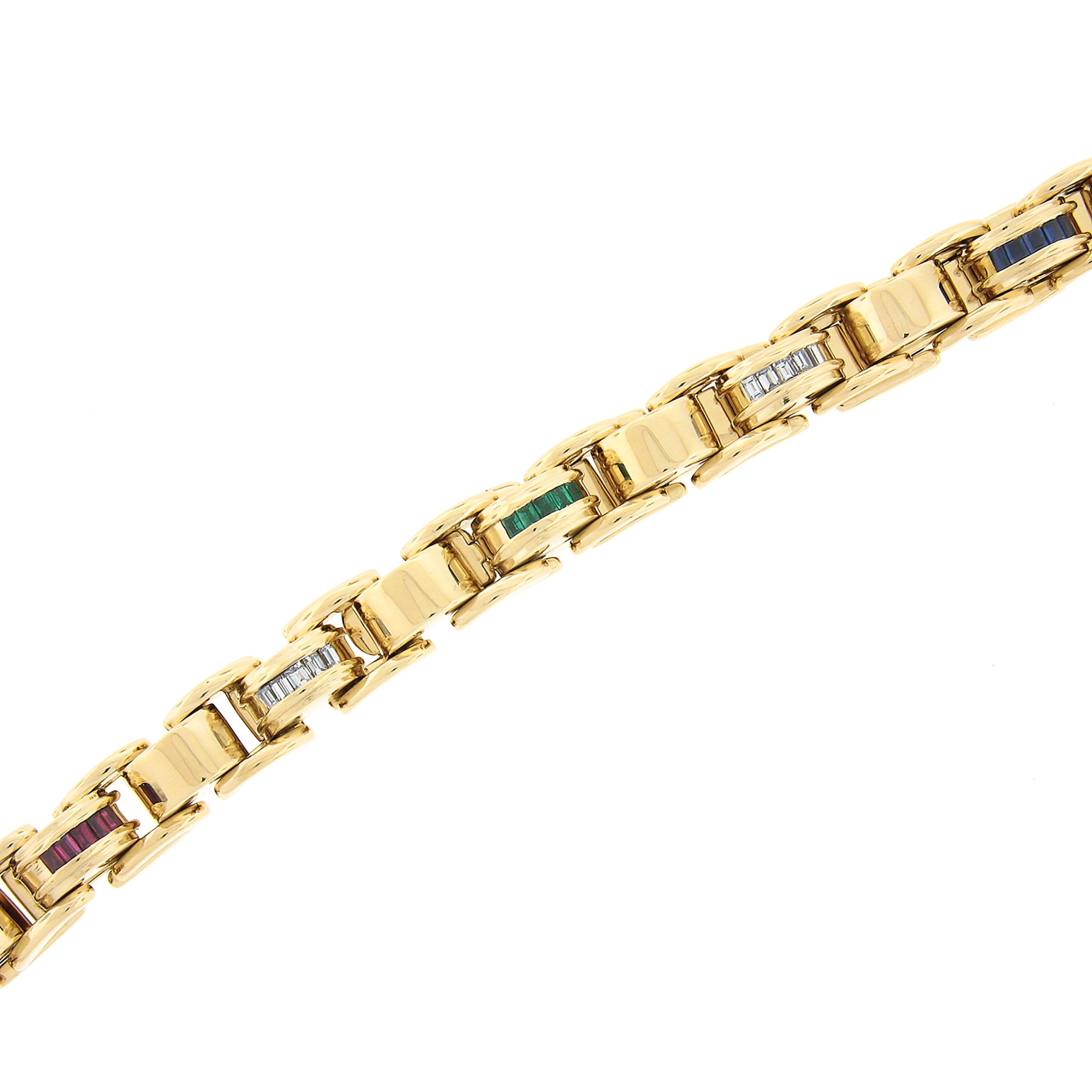 Tiffany & Co. 18 Karat Gold Diamant-Gliederarmband mit mehreren Edelsteinen (Baguetteschliff) im Angebot