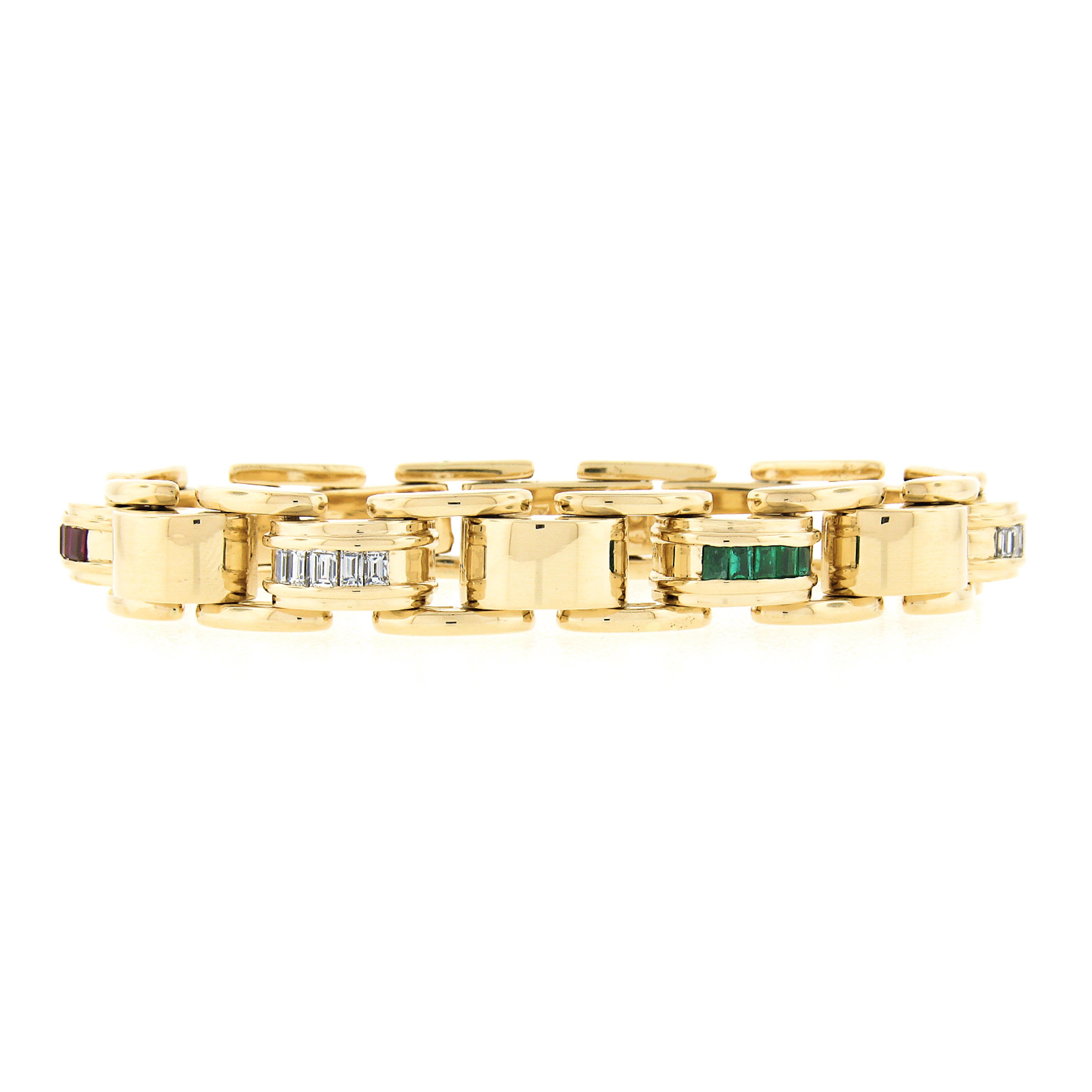 Vintage Tiffany & Co. 18k Gold Diamond Multi Gemstone Link Bracelet Necklace Set In Excellent Condition For Sale In Montclair, NJ