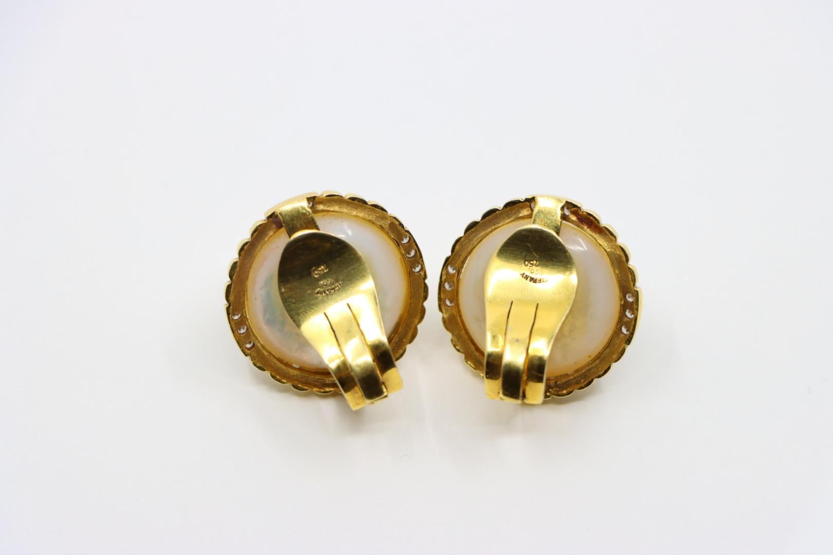Pendientes vintage Tiffany & Co. de oro de 18 quilates con diamantes y perlas en venta 5