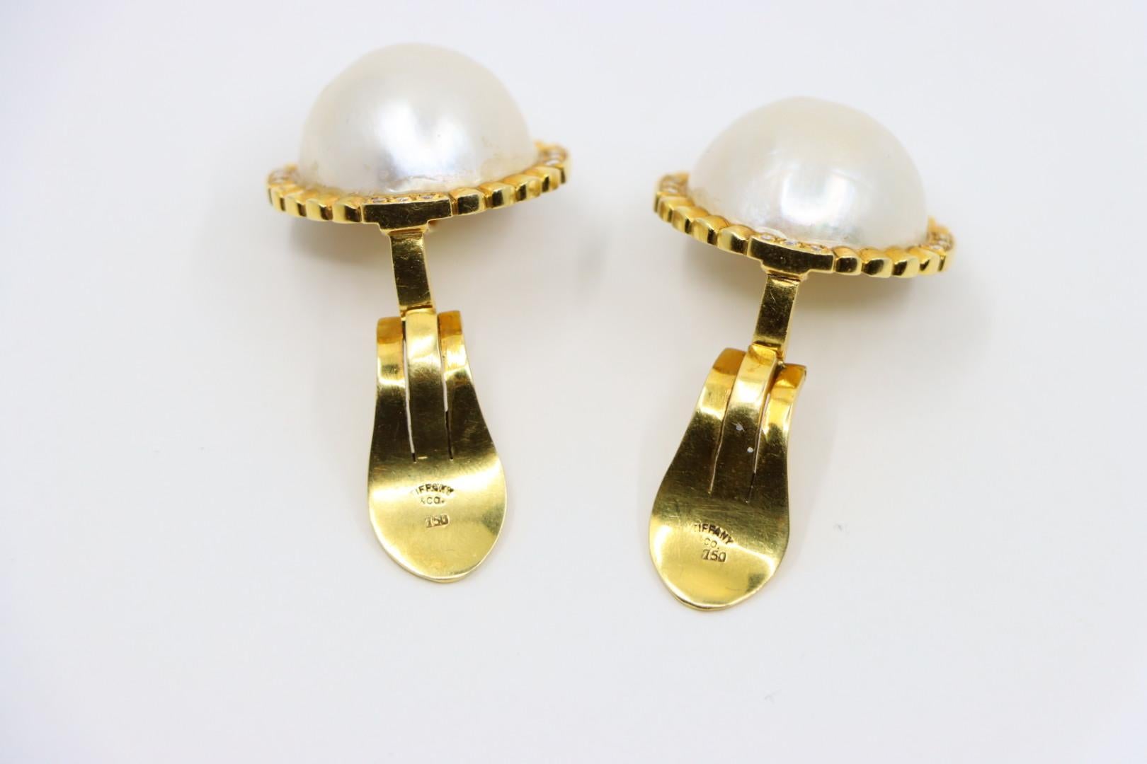 Pendientes vintage Tiffany & Co. de oro de 18 quilates con diamantes y perlas en venta 4