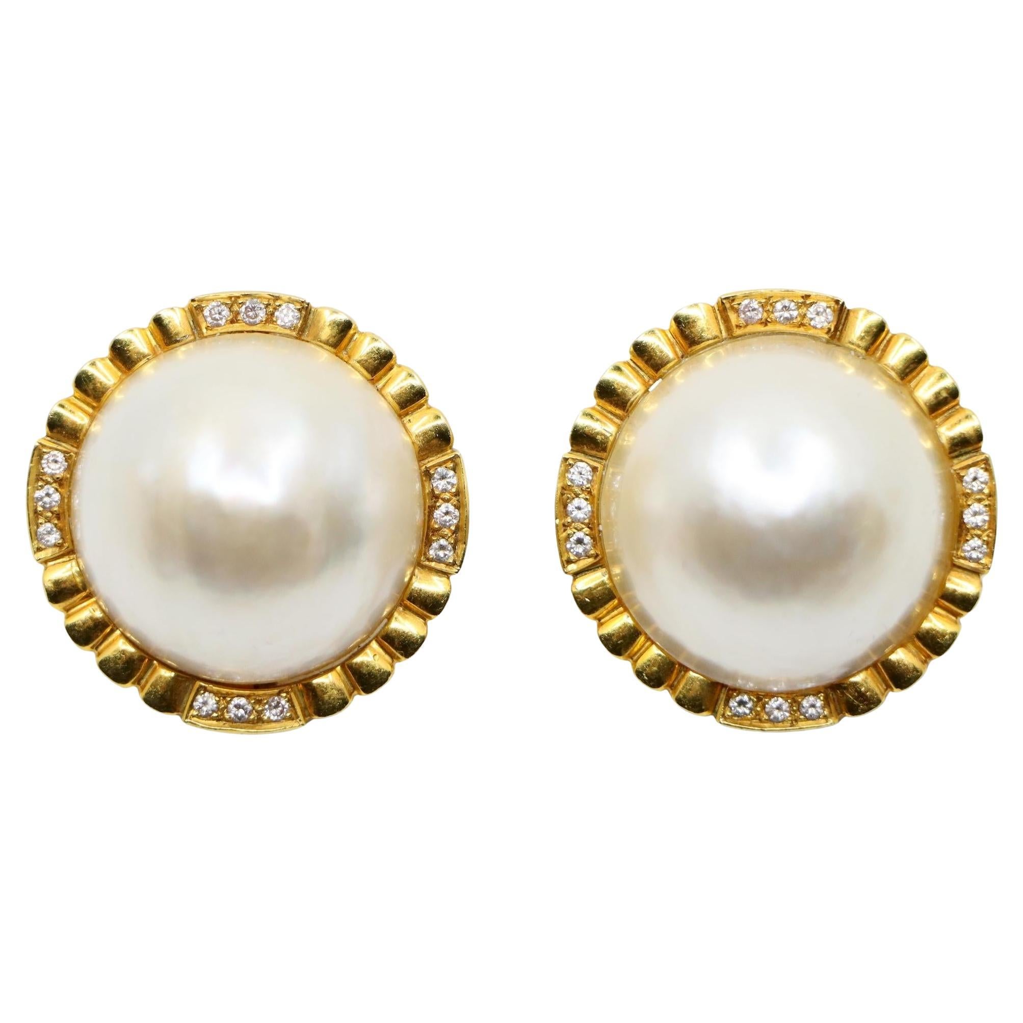 Vintage Tiffany & Co. 18K Gold Diamond Pearl Earrings