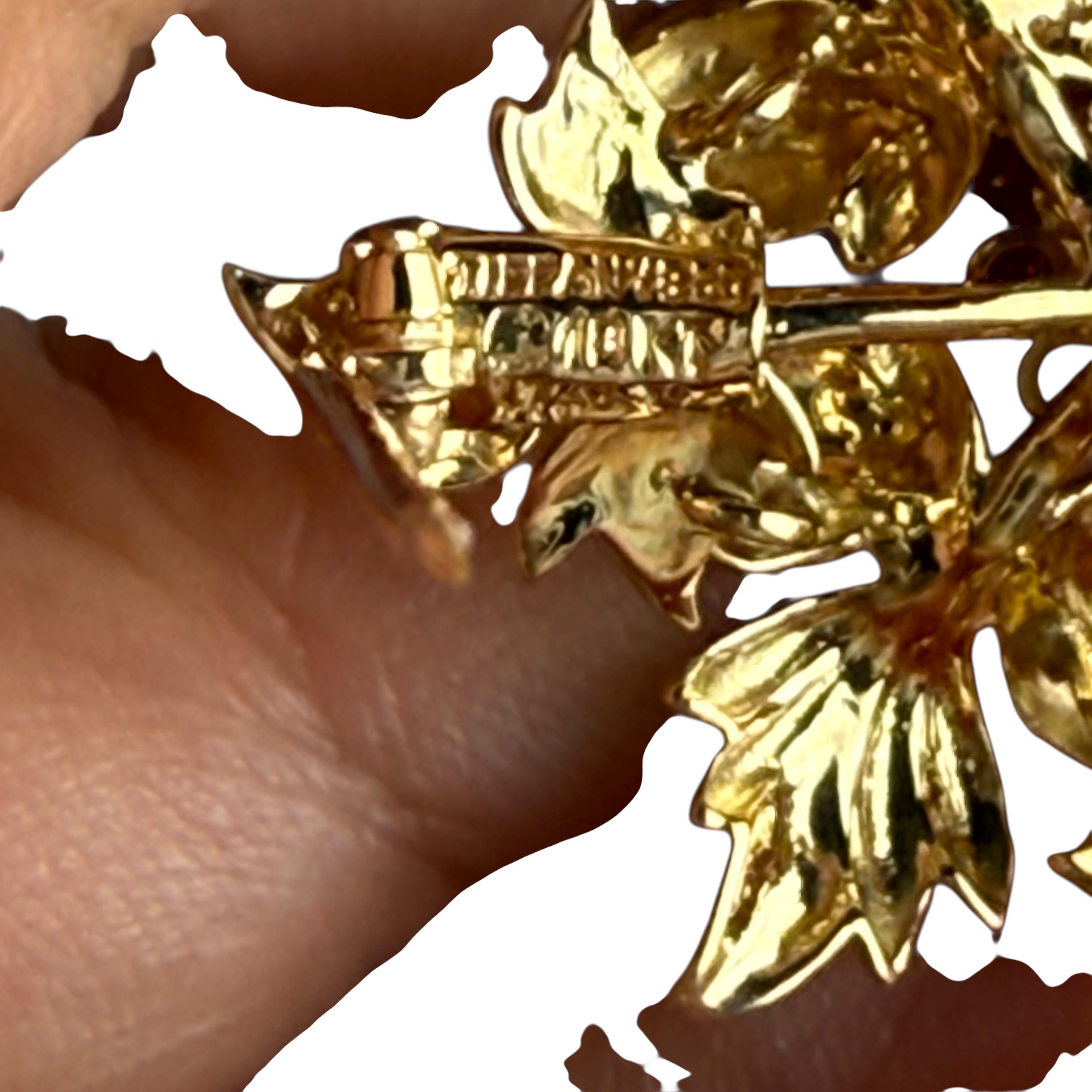 Vintage Tiffany & Co. 18K Gold Diamond & Ruby Flower Brooch Made in Italy For Sale 3