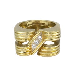 Vintage Tiffany & Co. 18k Gold Diamond Tank Ring sz 7.5