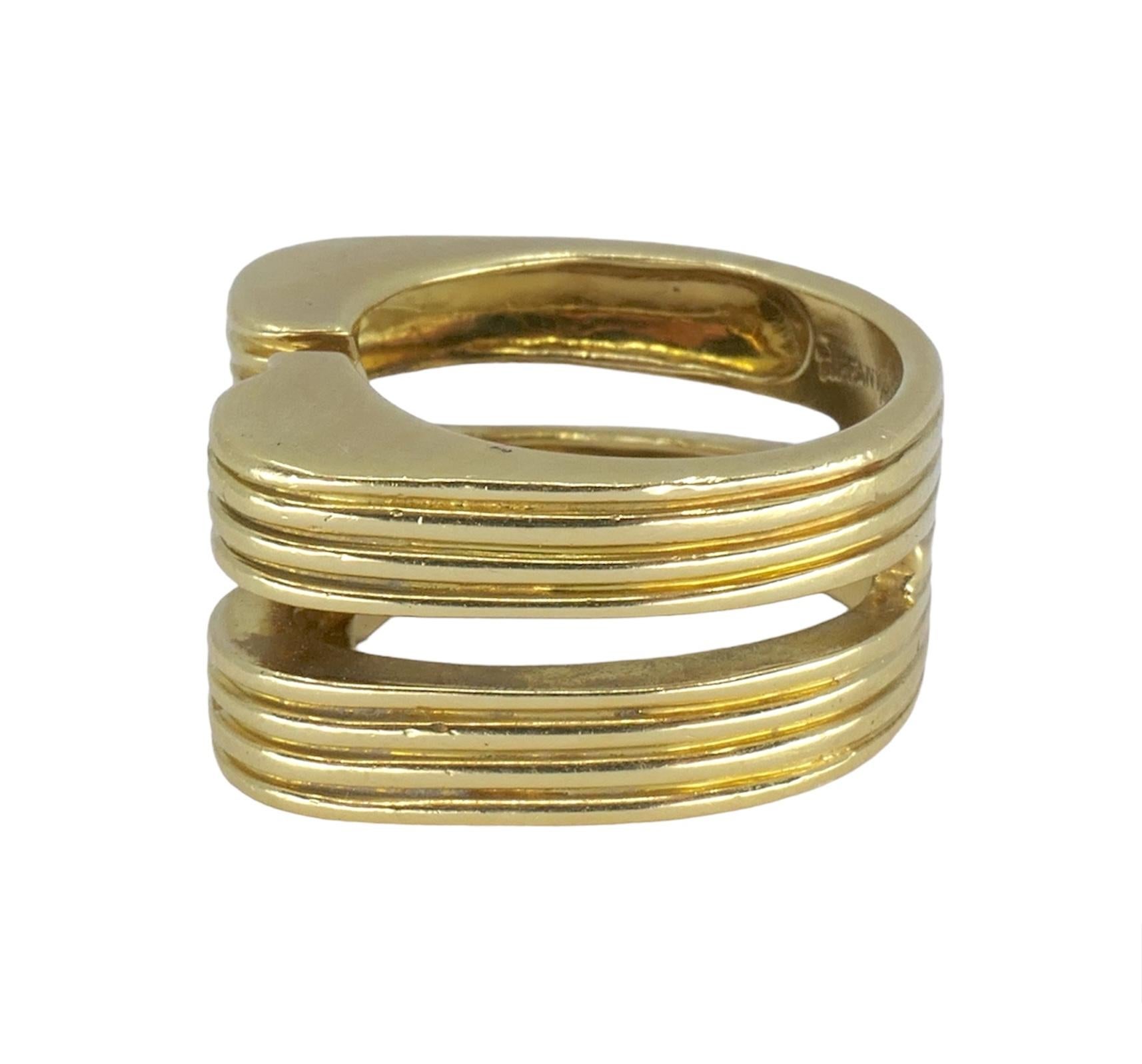 Women's or Men's Vintage Tiffany & Co. 18k Gold Diamond Tank Ring sz 7.5 For Sale