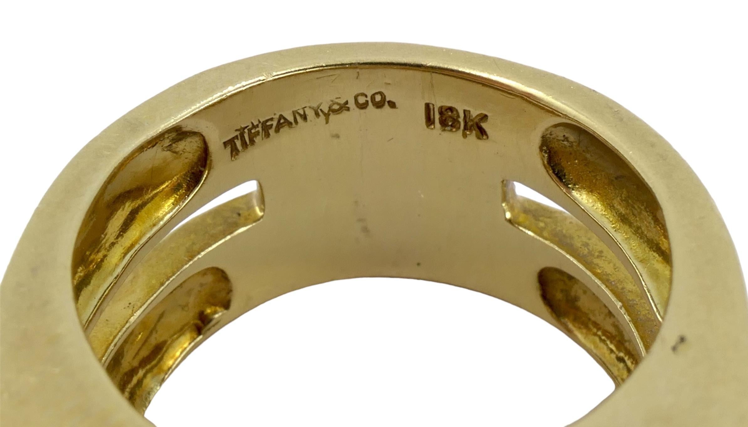 Vintage Tiffany & Co. 18k Gold Diamond Tank Ring sz 7.5 3
