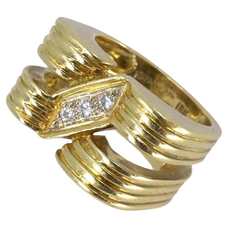Vintage Tiffany & Co. 18k Gold Diamond Tank Ring sz 7.5 For Sale