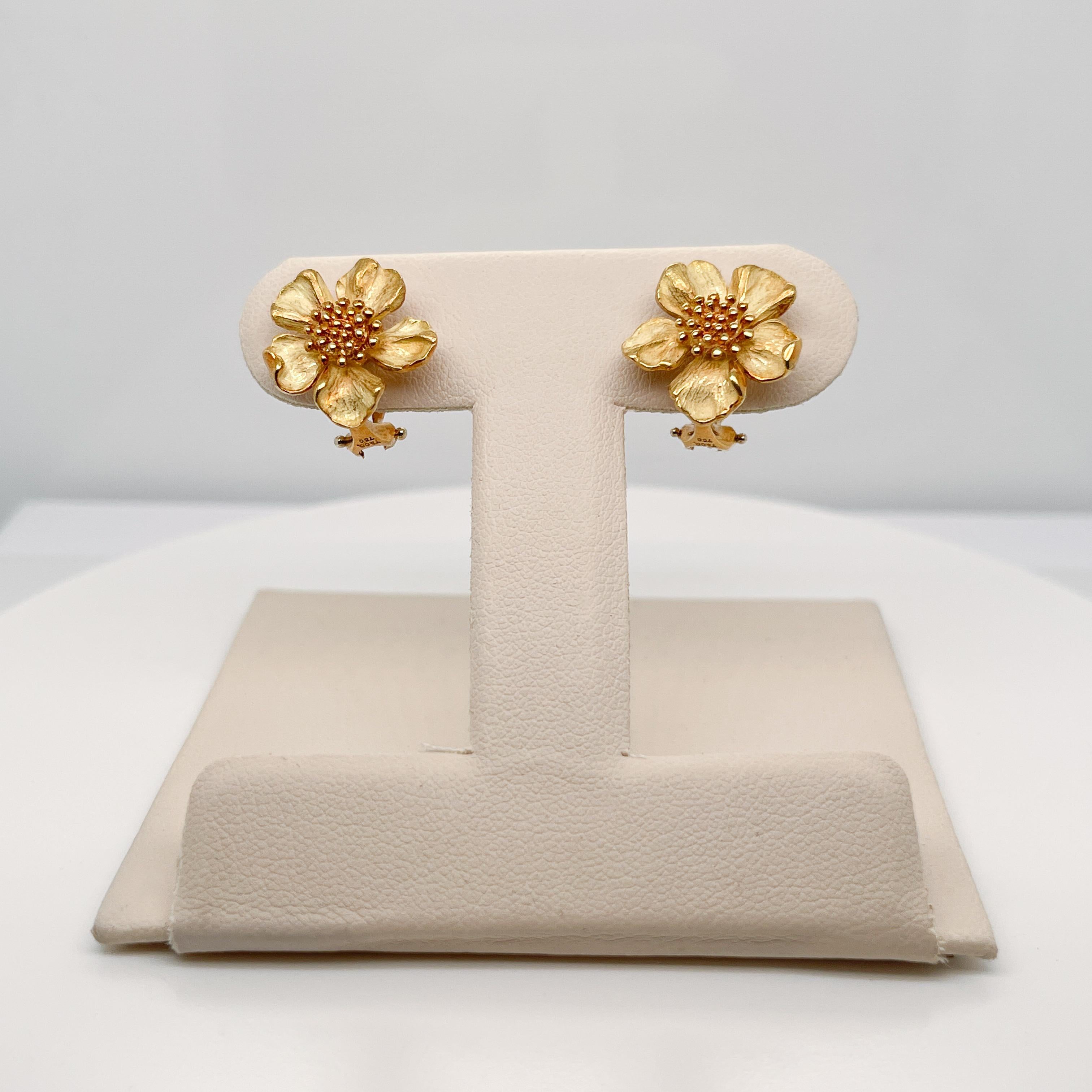 Vintage Tiffany & Co. 18K Gold Dogwood Flower Earrings 2