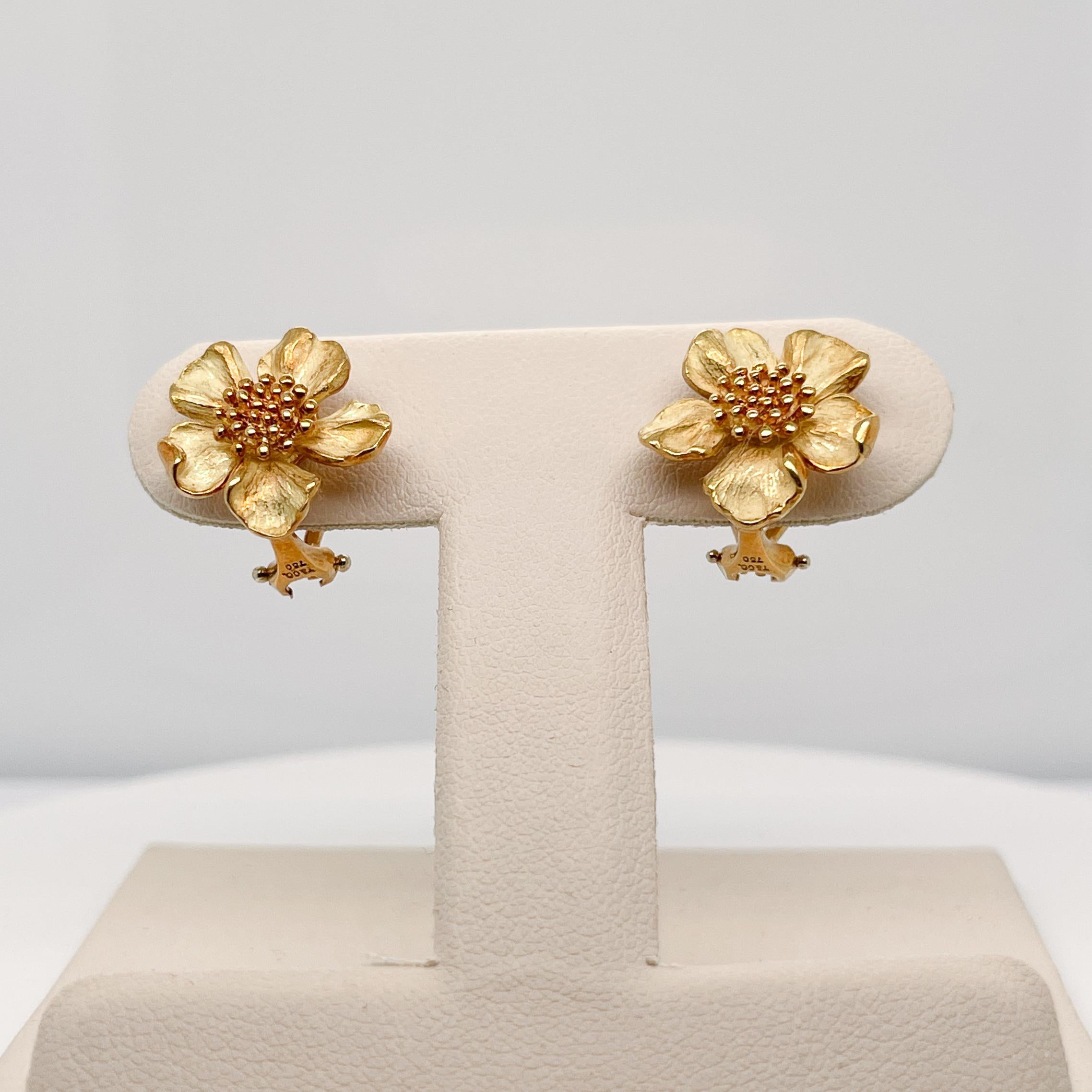 Vintage Tiffany & Co. 18K Gold Dogwood Flower Earrings 3