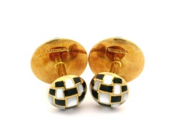 Boutons de manchette Vintage Tiffany & Co 18k Gold & Co Inlaid Checkerboard MOP Black Onyx Round Cufflinks