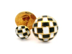 Vintage Tiffany & Co 18k Gold Inlaid Checkerboard MOP Black Onyx Round Cufflinks