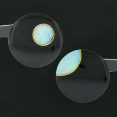 Vintage Tiffany & Co. 18k Gold Inlaid Opal on Black Onyx Large Button Earrings