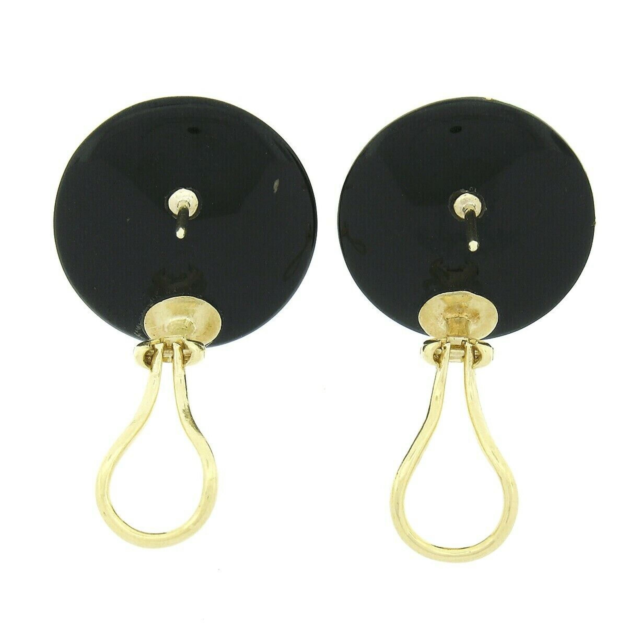 Vintage Tiffany & Co. 18k Gold Inlaid Opal on Black Onyx Large Button Earrings 1