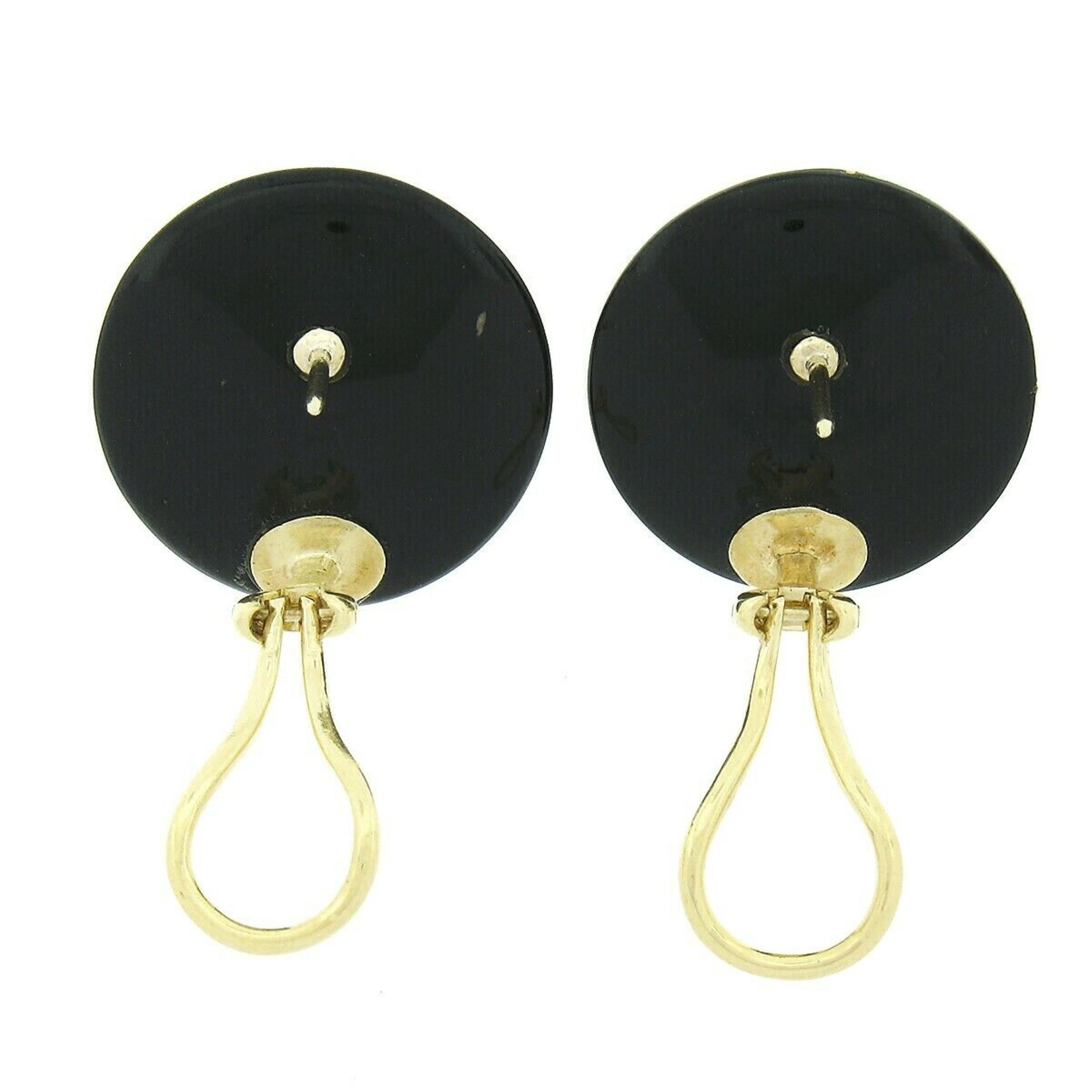 Women's Vintage Tiffany & Co. 18k Gold Inlaid Opal on Black Onyx Large Button Earrings
