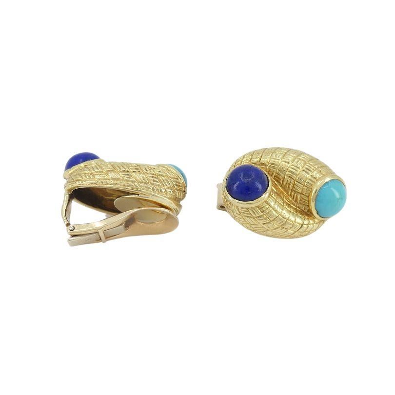 Cabochon Vintage Tiffany & Co. 18k Gold Lapis Lazuli Turquoise Clip-on Earrings