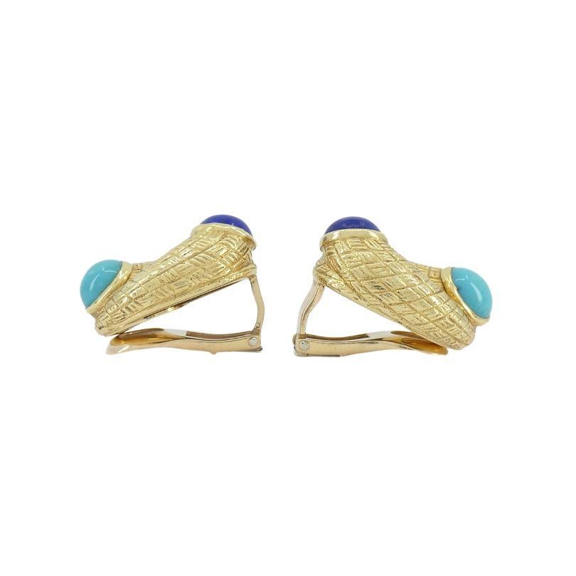 Vintage Tiffany & Co. 18k Gold Lapis Lazuli Turquoise Clip-on Earrings In Good Condition In Beverly Hills, CA