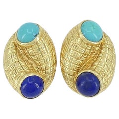 Vintage Tiffany & Co. orecchini a clip in oro 18k con lapislazzuli e turchese