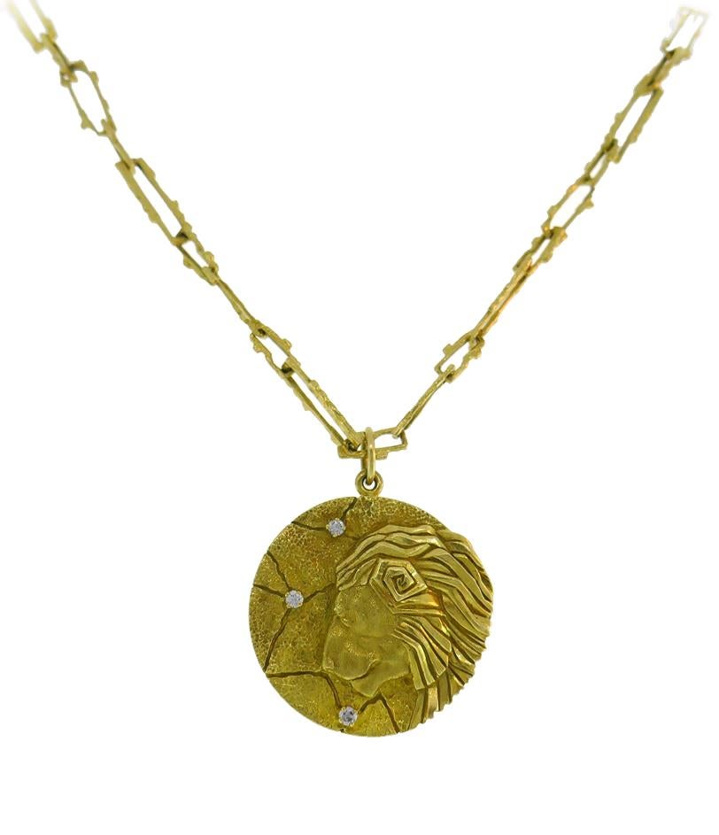 Women's or Men's Vintage Tiffany & Co. 18k Gold Leo Pendant Necklace Zodiac