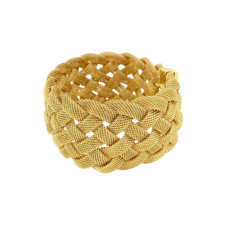 18 Karat Gold gewebtes, geflochtenes Mesh-Armband von Tiffany & Co., Vintage im Zustand „Relativ gut“ in Beverly Hills, CA