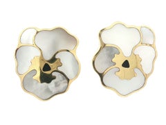 Vintage Tiffany & Co. 18k Gold Mother Of Pearl Pansy Flower Clip On Earrings