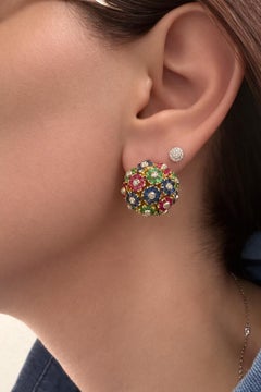 Vintage Tiffany & Co. 18k Gold Ruby Sapphire Emerald & Diamond Button Earrings