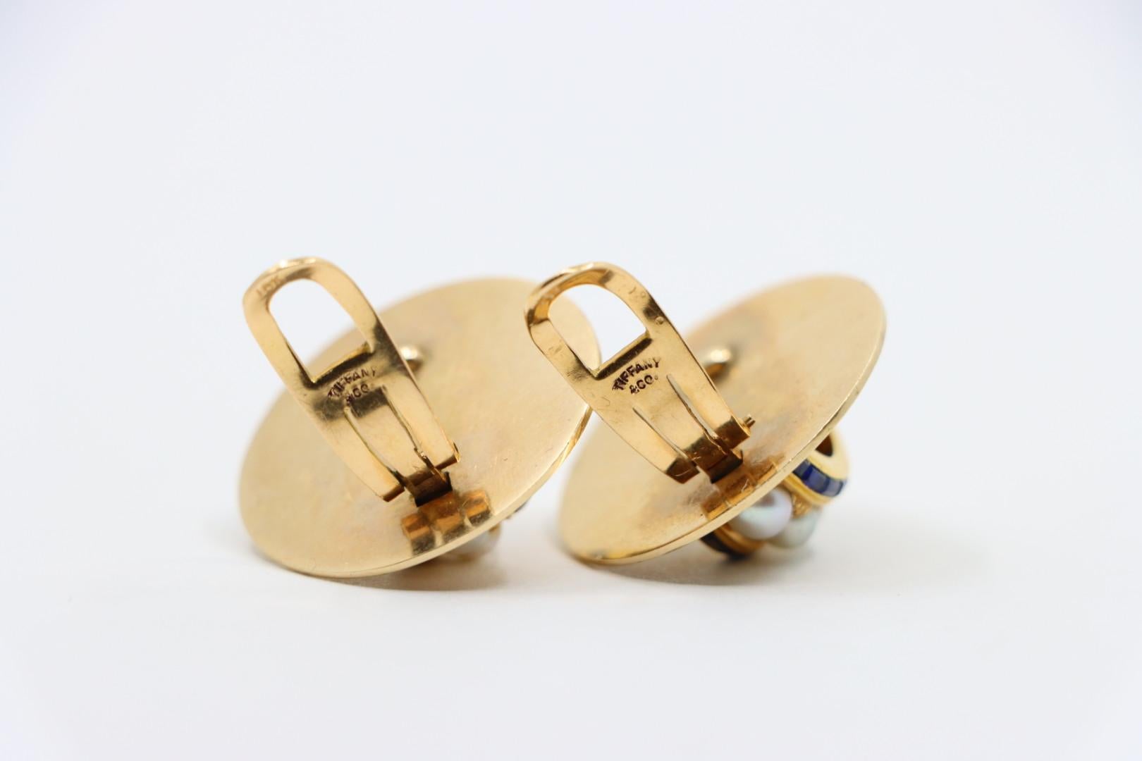 Vintage Tiffany & Co. 18K Gold Sapphire Pearl Earrings For Sale 5
