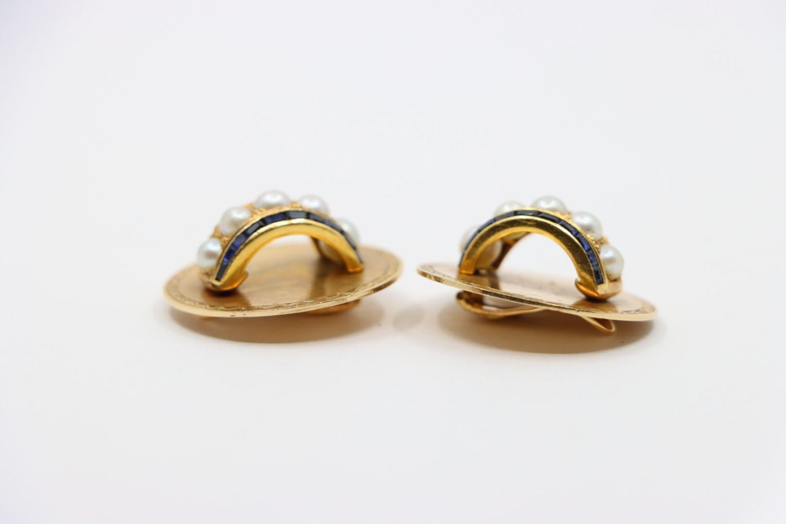 Vintage Tiffany & Co. 18K Gold Sapphire Pearl Earrings For Sale 6