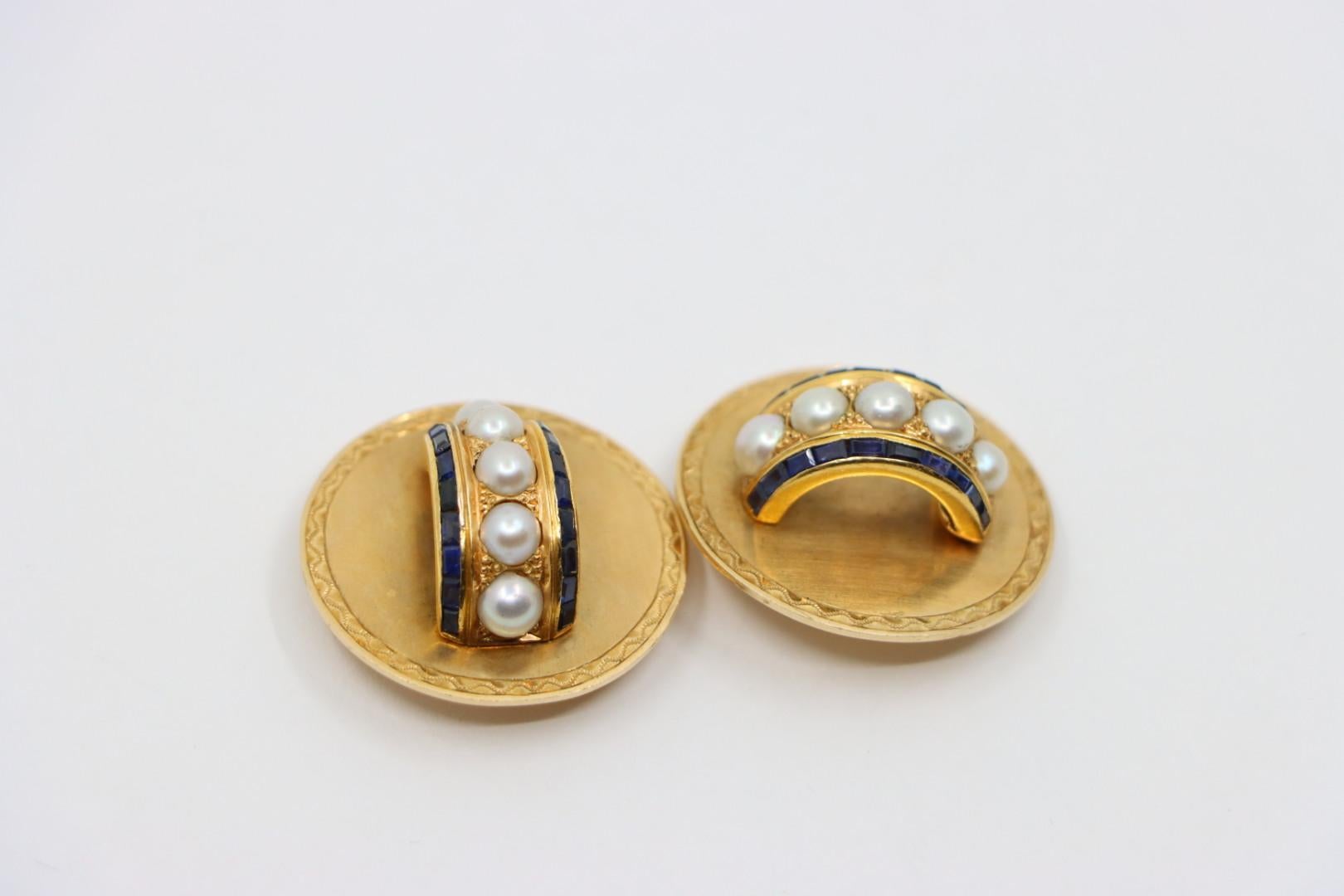 Vintage Tiffany & Co. 18K Gold Sapphire Pearl Earrings For Sale 8