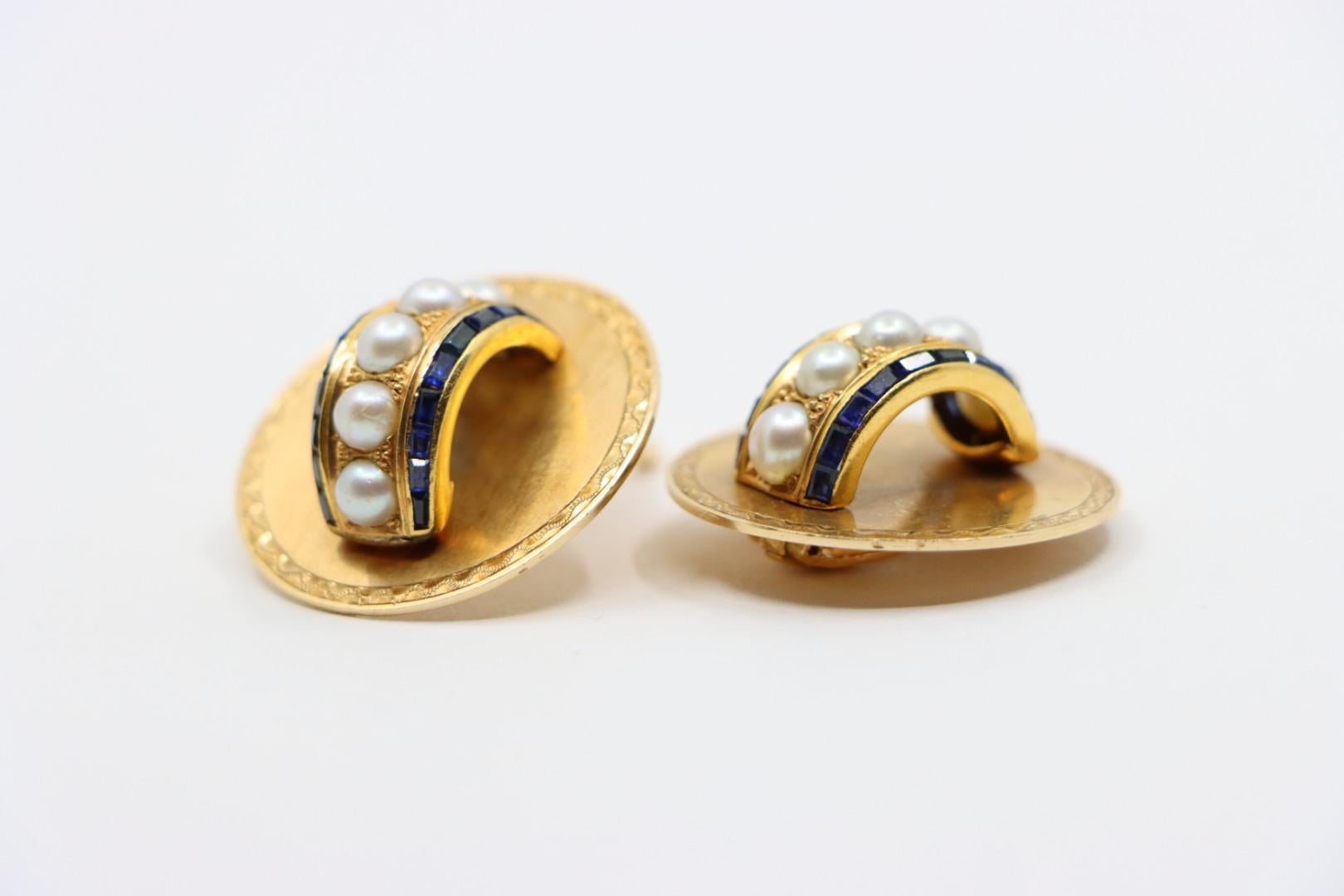 Vintage Tiffany & Co. 18K Gold Sapphire Pearl Earrings For Sale 2