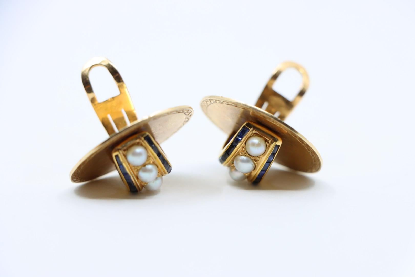 Vintage Tiffany & Co. 18K Gold Sapphire Pearl Earrings For Sale 4