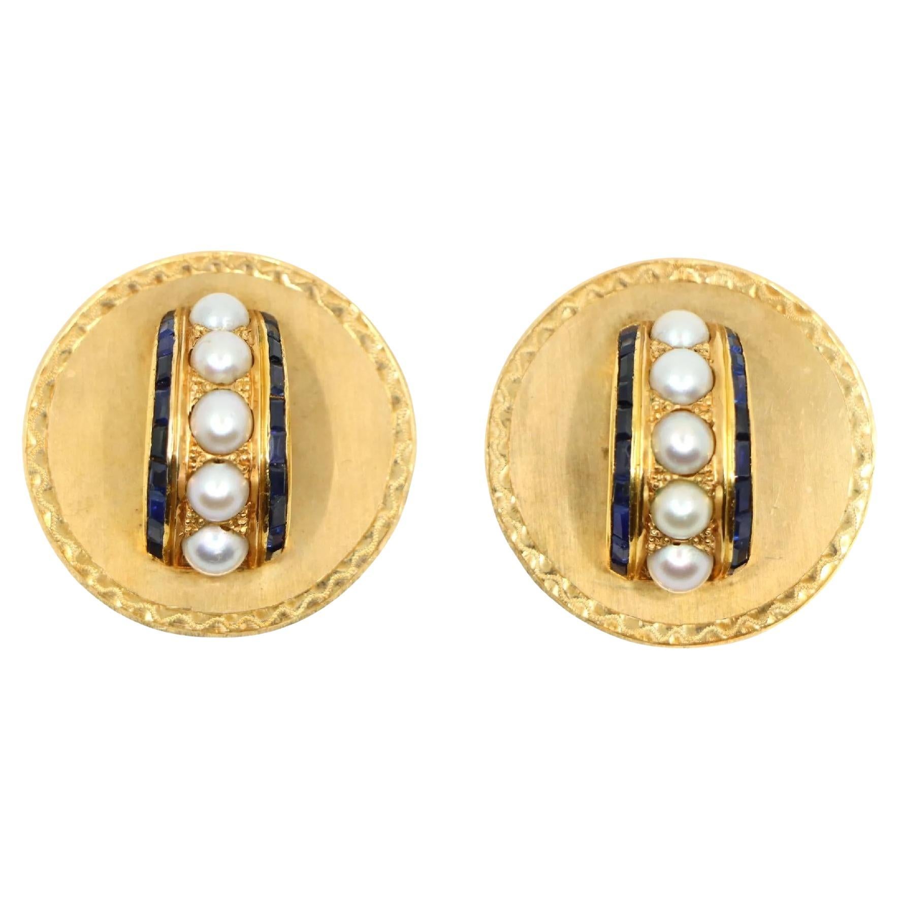 Vintage Tiffany & Co. 18K Gold Sapphire Pearl Earrings