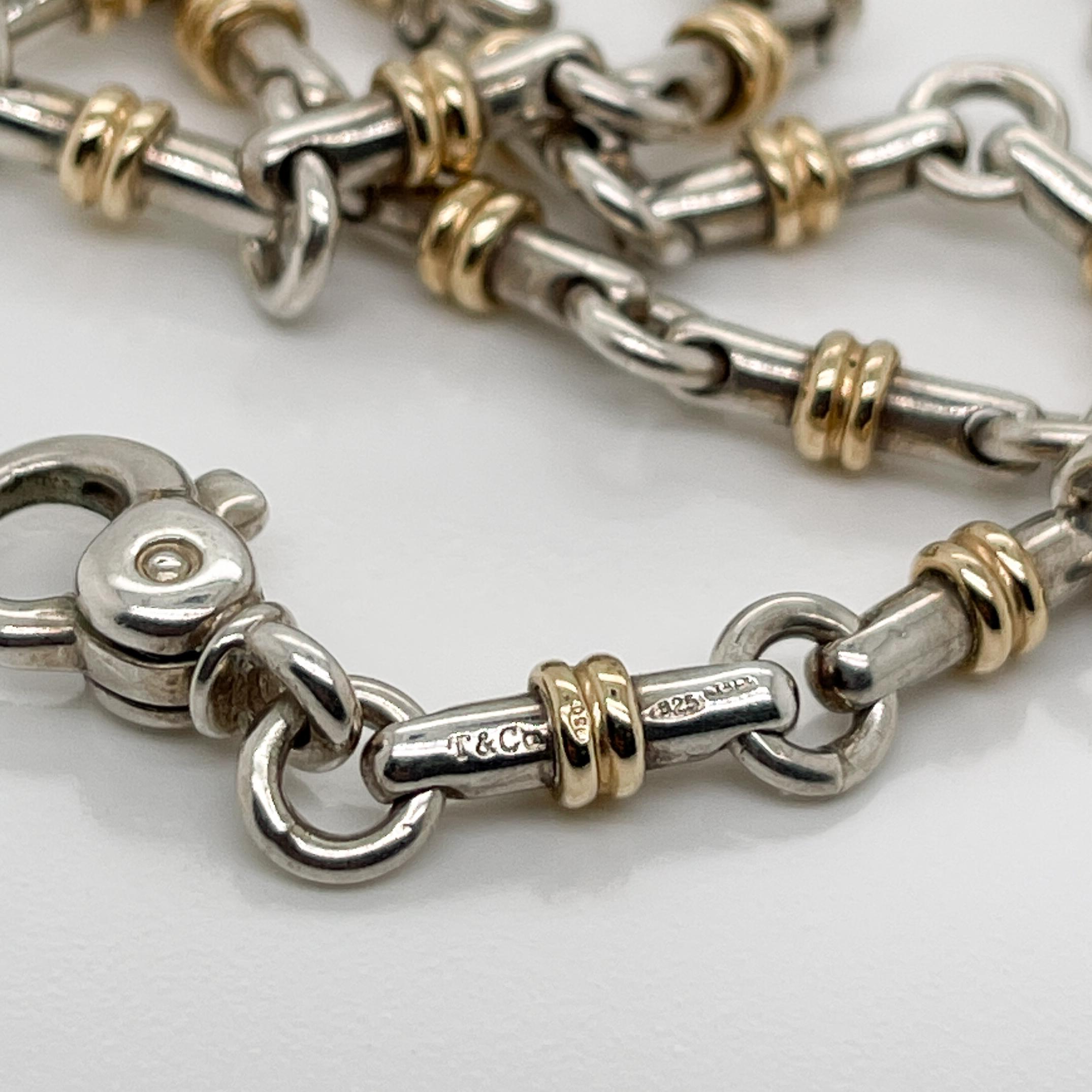Women's or Men's Vintage Tiffany & Co. 18K Gold & Sterling Silver Bar Link Choker Necklace