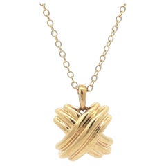 Vintage Tiffany & Co. 18k Gold "X" Signature Pendant 16" Cable Link Necklace