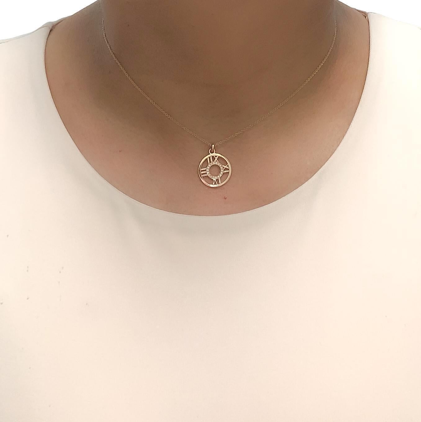 Vintage Tiffany & Co. 18K Rose Gold Atlas Diamond Pendant Necklace 16