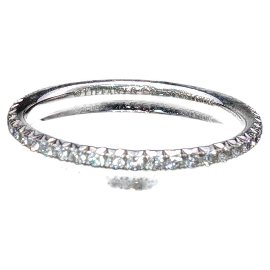 Vintage Tiffany & Co 18K White Gold Diamond Eternity Ring Sz 6.25 1.1g + Pouch For Sale