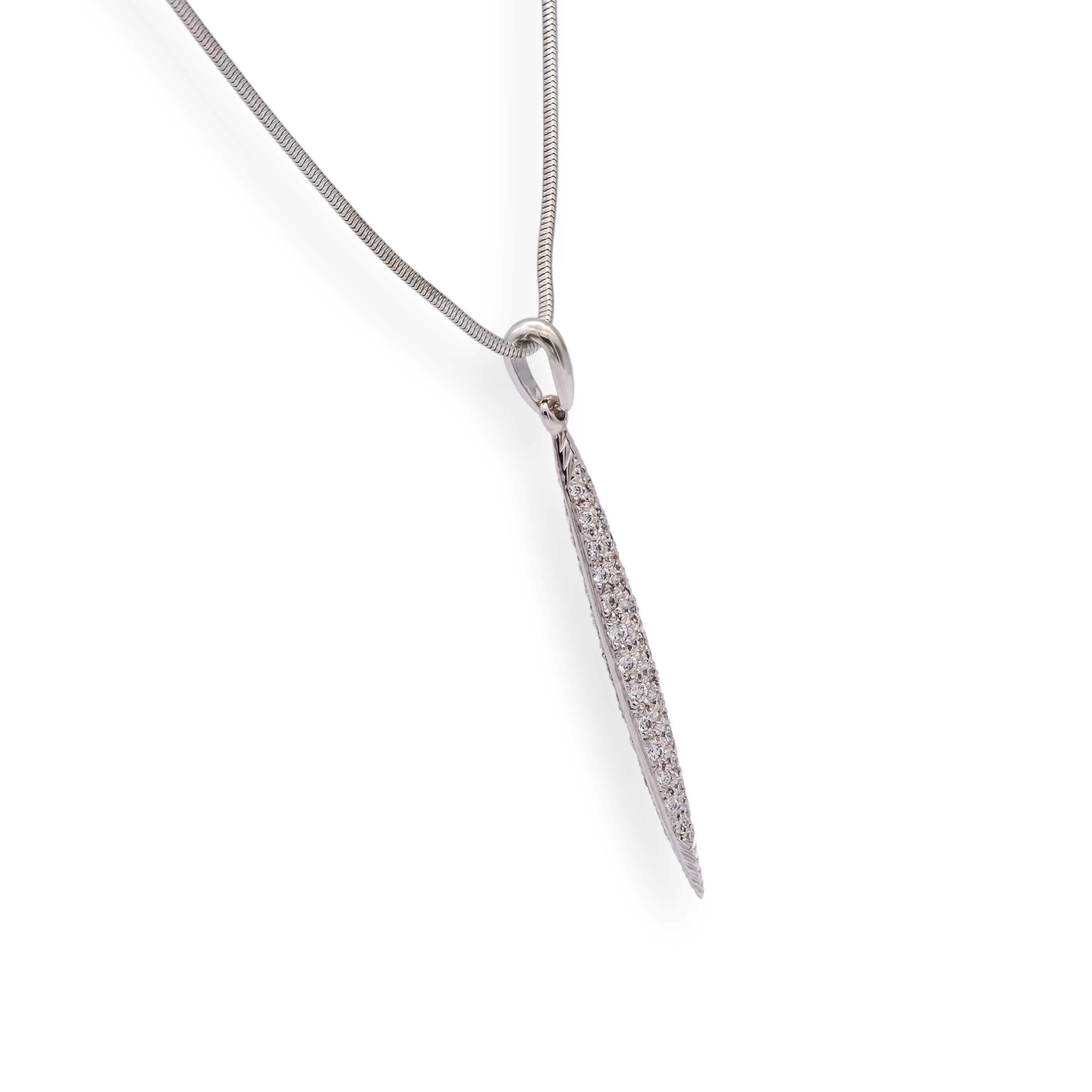 Contemporary Vintage Tiffany & Co. 18K White Gold Pave Diamond Feather Pendant Necklace 18
