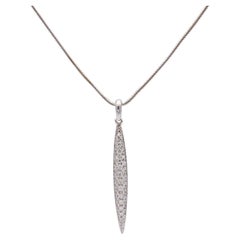 Vintage Tiffany & Co. 18K White Gold Pave Diamond Feather Pendant Necklace 18"