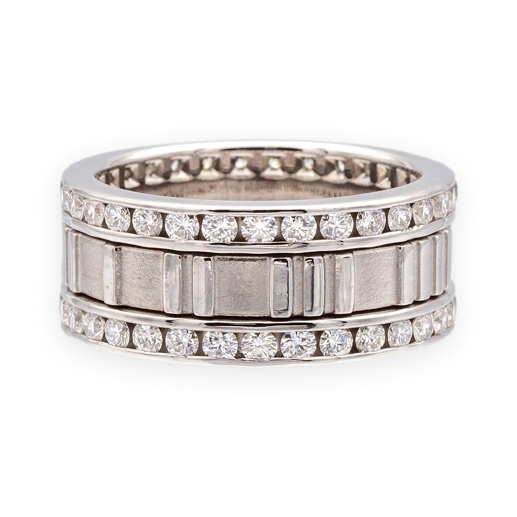 Vintage Tiffany & Co. 18K White Gold Wide Atlas 1.53 ct Diamond Ring 8.4mm Sz 6 in vendita 4