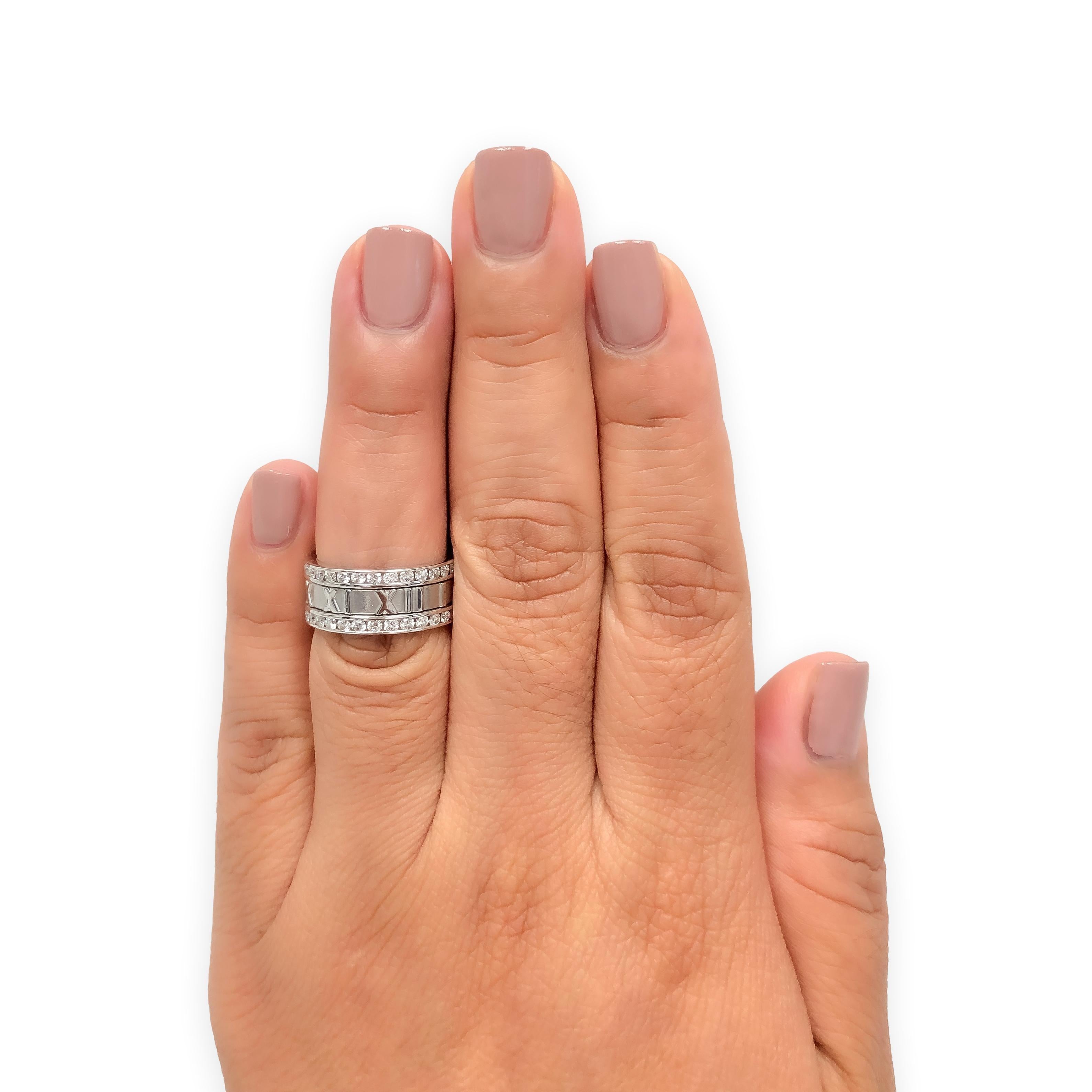 Vintage Tiffany & Co. 18K White Gold Wide Atlas 1.53 ct Diamond Ring 8.4mm Sz 6 in vendita 6