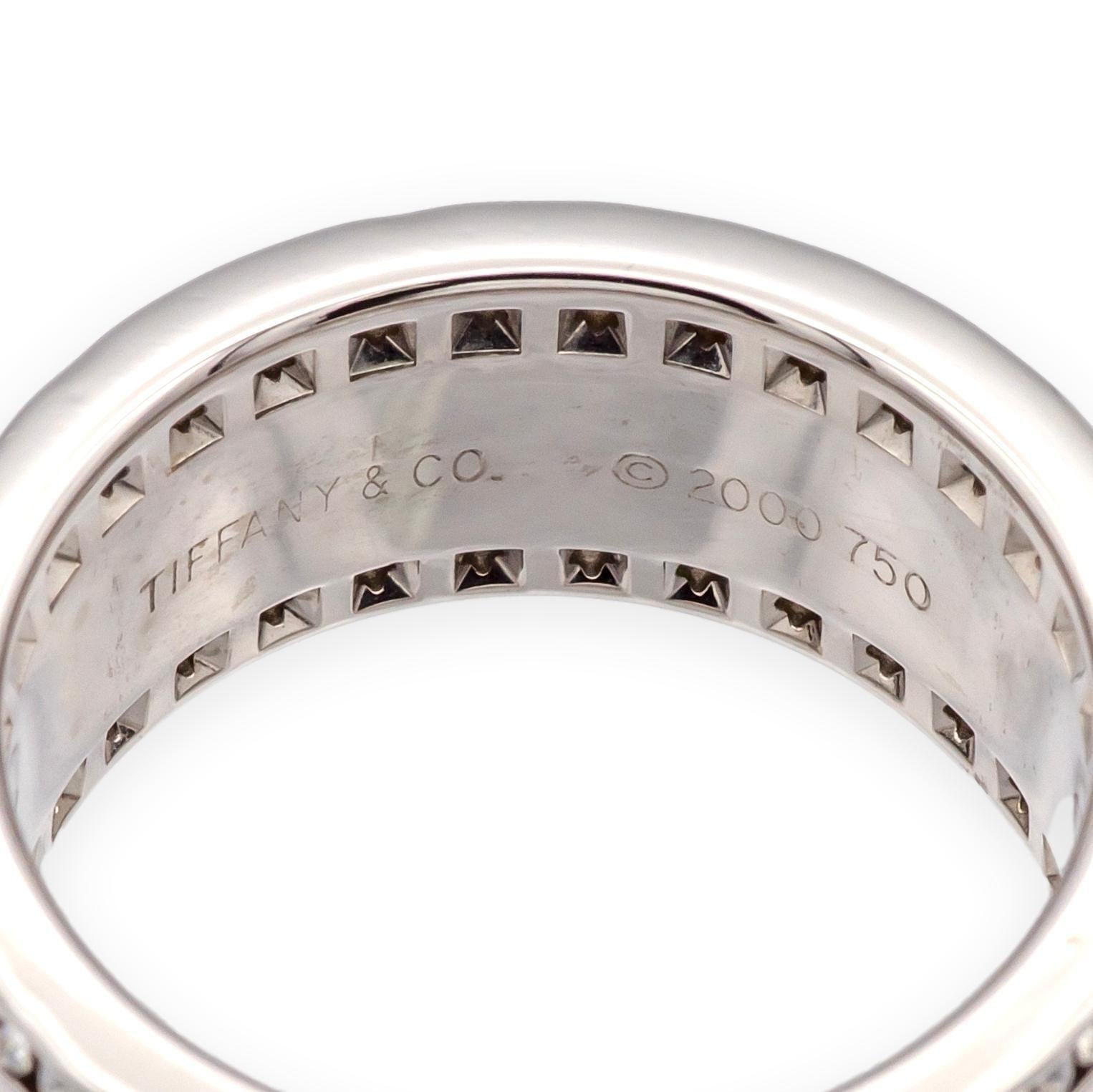 Contemporaneo Vintage Tiffany & Co. 18K White Gold Wide Atlas 1.53 ct Diamond Ring 8.4mm Sz 6 in vendita