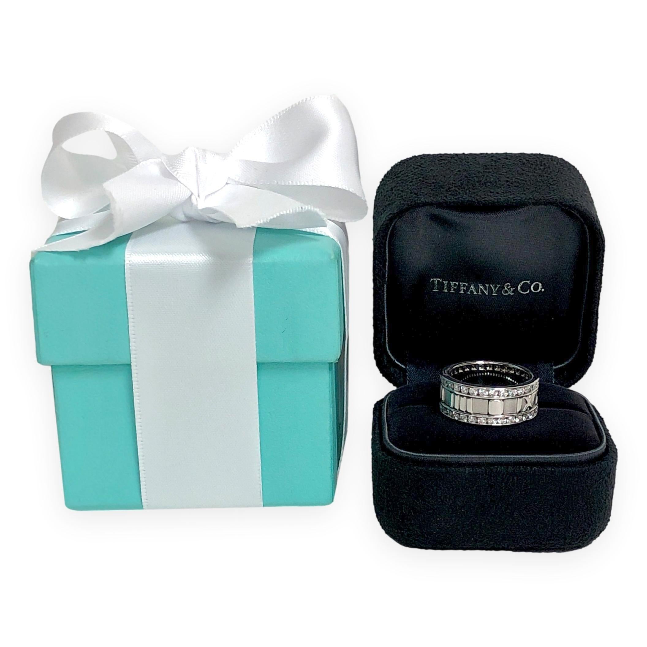 Vintage Tiffany & Co. 18K White Gold Wide Atlas 1.53 ct Diamond Ring 8.4mm Sz 6 in vendita 1