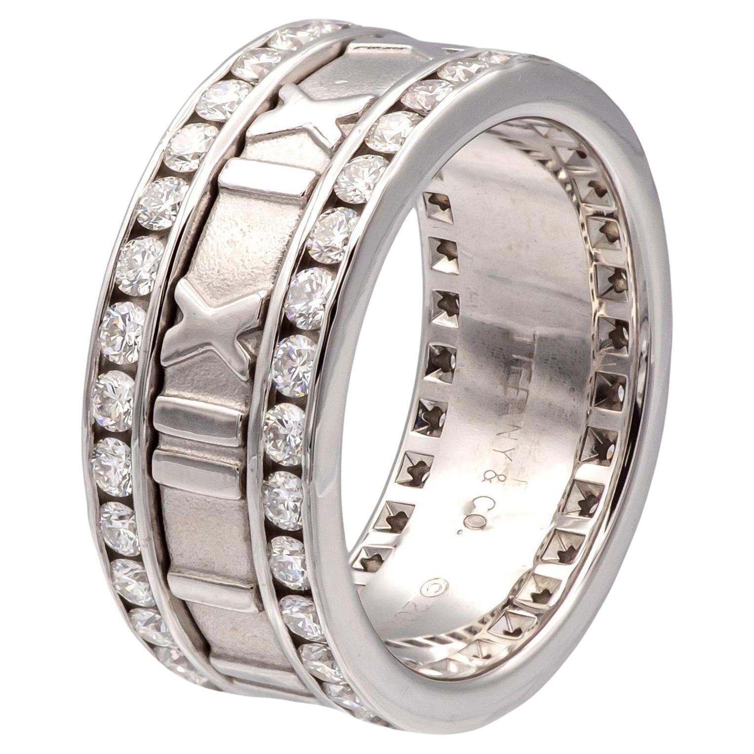 Vintage Tiffany & Co. 18K White Gold Wide Atlas 1.53 ct Diamond Ring 8.4mm Sz 6