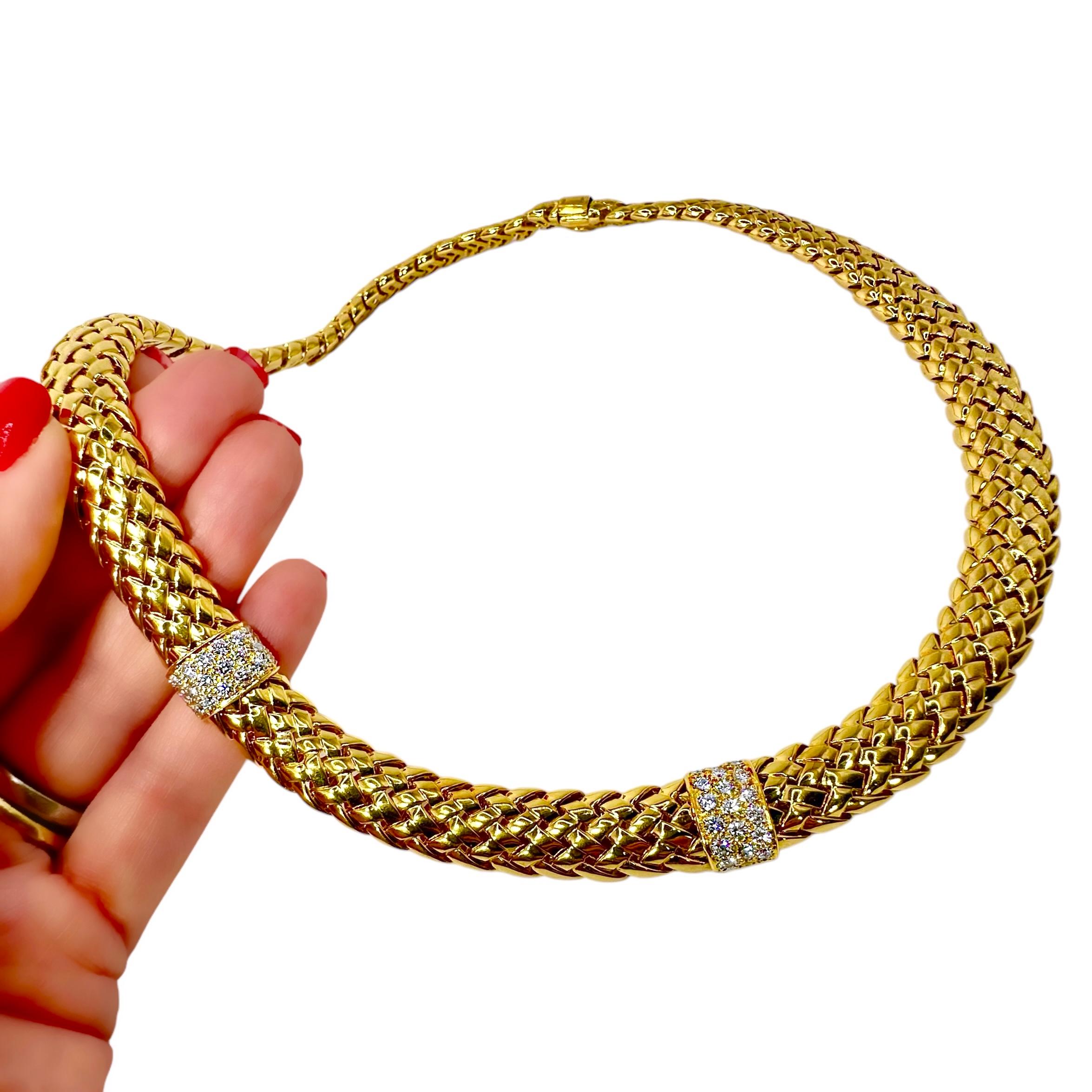 Vintage Tiffany & Co. 18K Yellow Gold and Diamond Vannerie Necklace For Sale 3